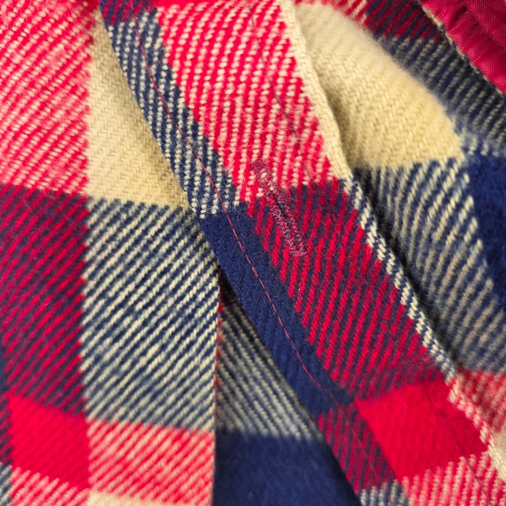 Vintage Sears Mens Plaid Flannel Shirt Large Red Navy Blue Acrylic Workwear 0623 - Picture 6 of 7
